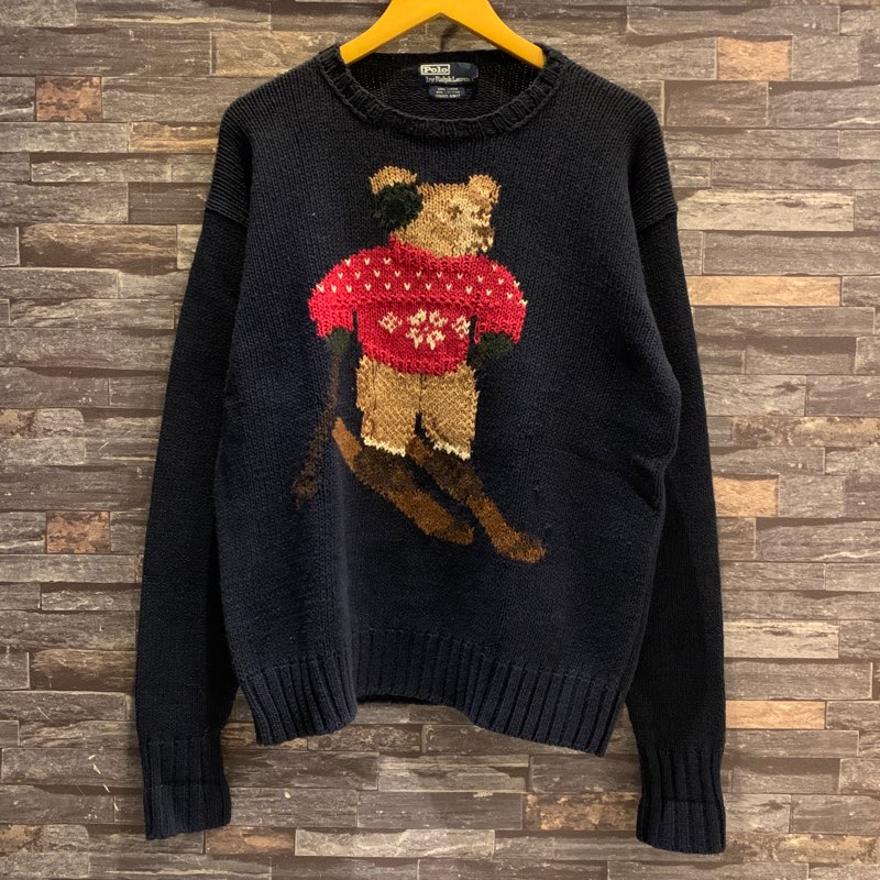 RALPH LAUREN POLO BEAR LINEN COTTON SWEATER 1990'S OLD｜SAFARI