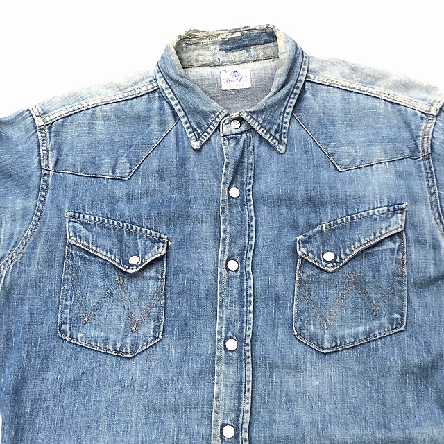 WRANGLER 27MW DENIM WESTERN SHIRT 50S 「縦ベル刺繍タグ、W刻印 