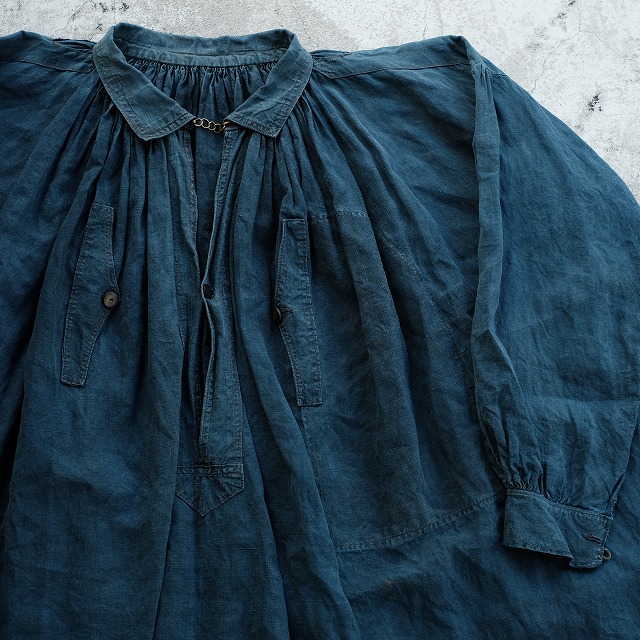 1900EARLY FRENCH VINTAGE INDIGO LINEN SMOCK｜SAFARI サファリ