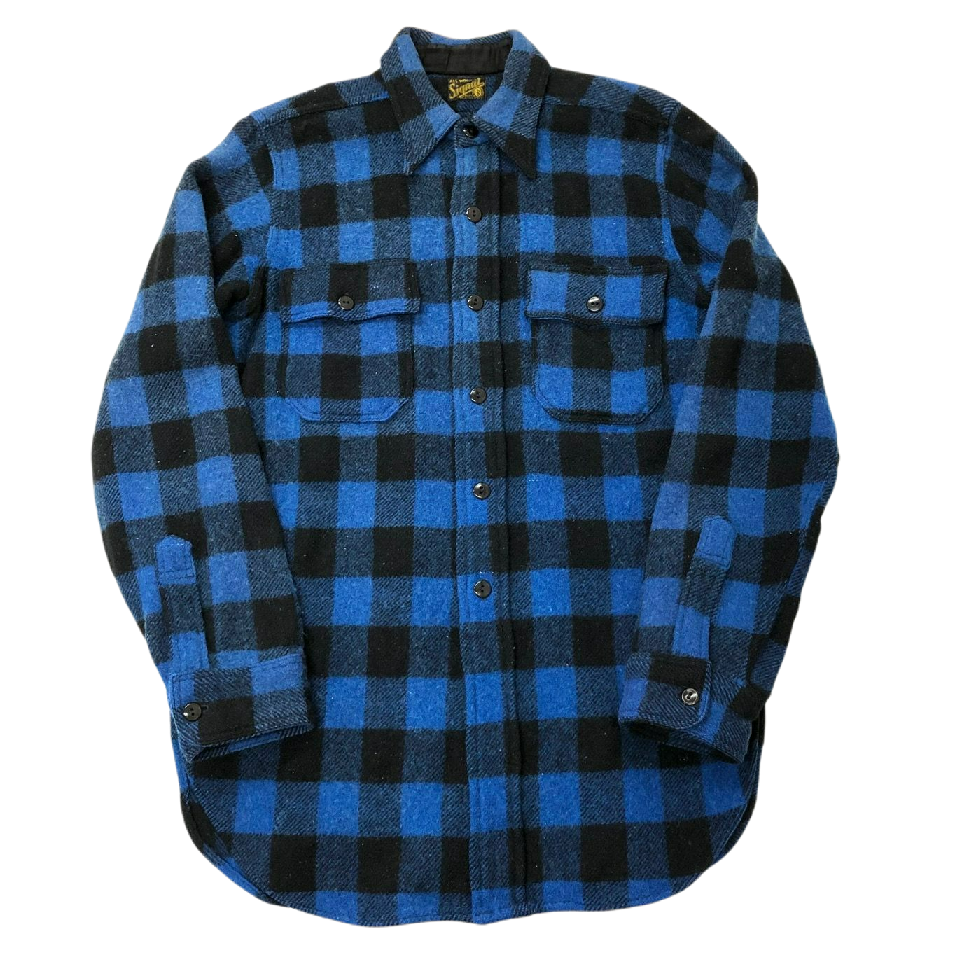 SIGNAL WOOL SHIRT 40S 「青黒バッファローチェック、マチ付き