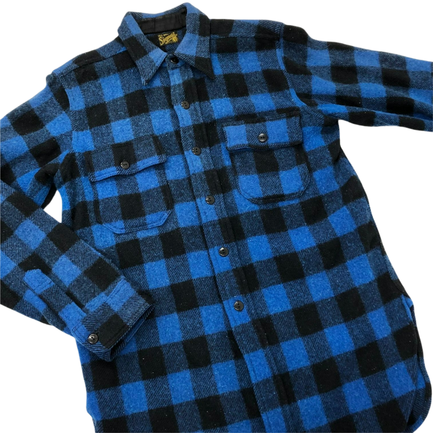 SIGNAL WOOL SHIRT 40S 「青黒バッファローチェック、マチ付き