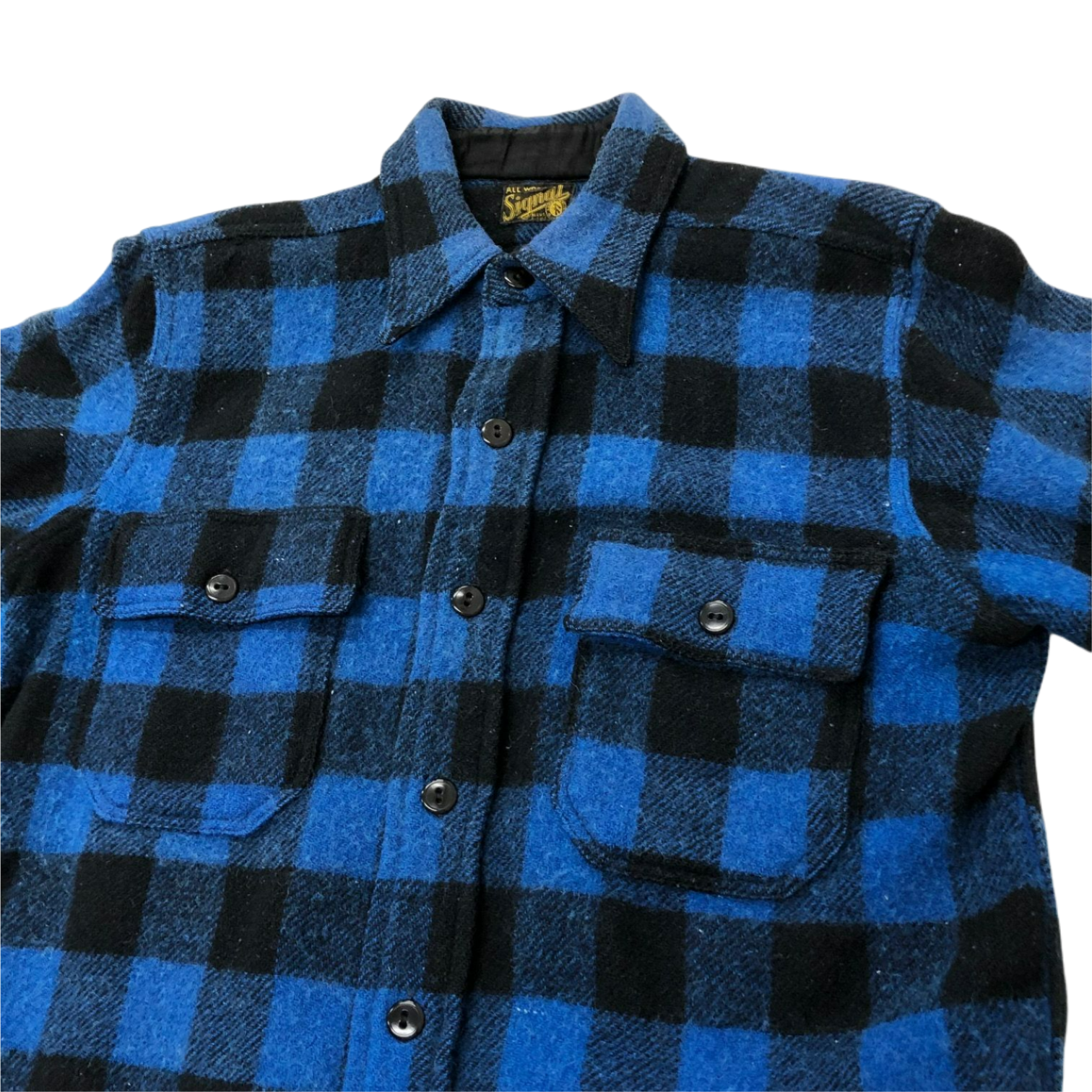 SIGNAL WOOL SHIRT 40S 「青黒バッファローチェック、マチ付き