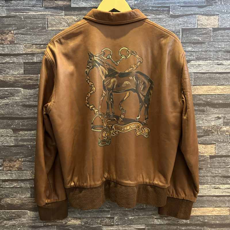 RALPH LAUREN POLO SPORT HORSE PRINT LEATHER JACKET 1990'S