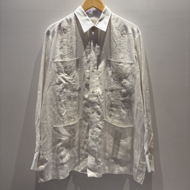 1980-90'S L/S GUAYABERA SHIRT 「リネン100％、ホワイト、SIZE L