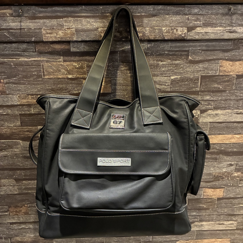 POLO SPORT REFLECTOR PATCH NYLON/RUBBER TOTE BAG BLACK 1990'S OLD