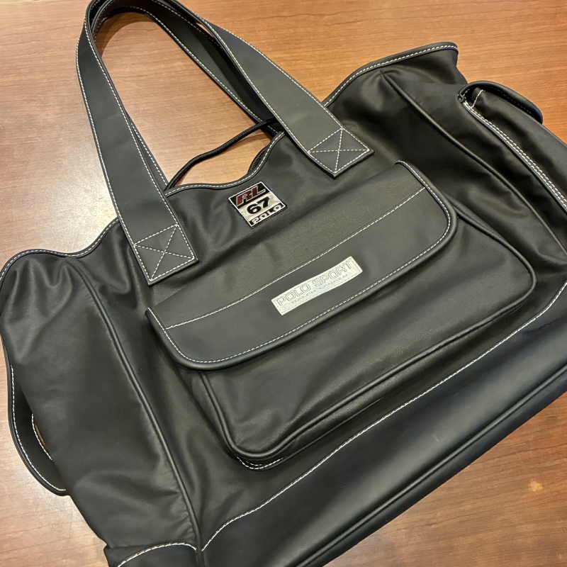 POLO SPORT REFLECTOR PATCH NYLON/RUBBER TOTE BAG BLACK 1990'S OLD