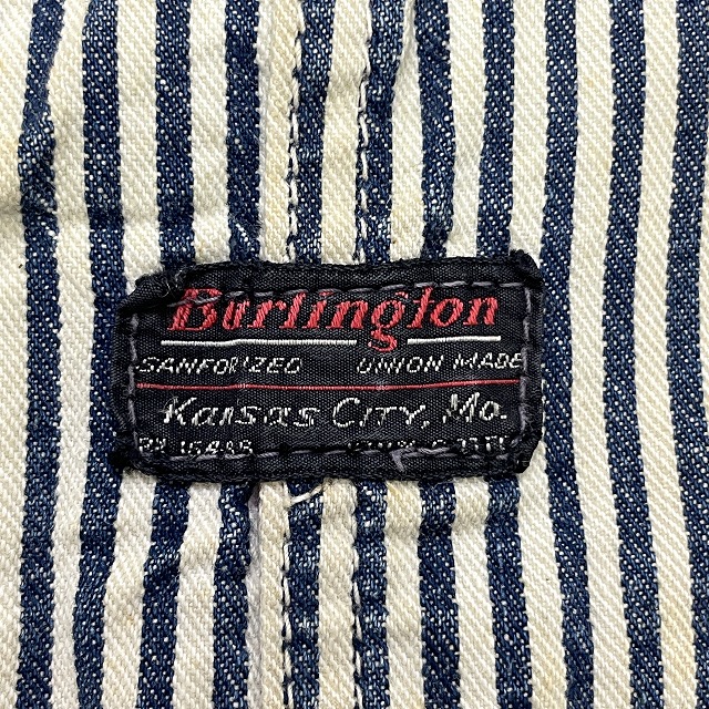 1920s～1930s vintageoverall 濃紺 片ポケ ダブルフック BURLINGTON HICKORY OVERALL 50S 「ダブルニー、エプロン欠損