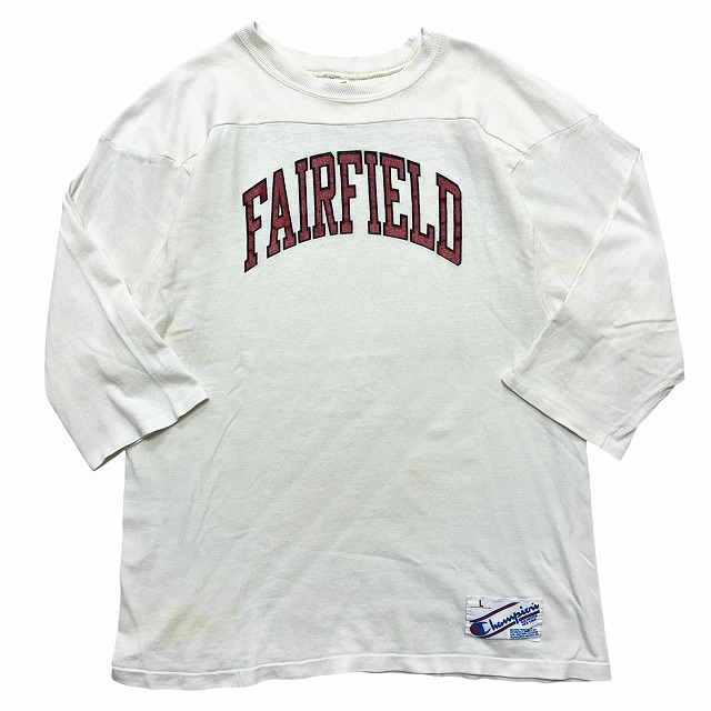 80s champion footballTシャツ CHAMPION FOOTBALL T-SHIRT 80S 「FAIRFIELD、ホワイト×レッド、サイズ