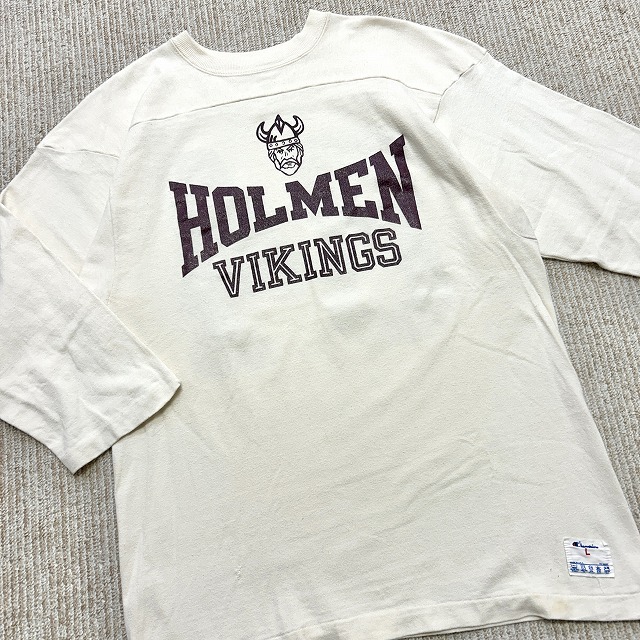 CHAMPION FOOTBALL T-SHIRT 80S 「HOLMEN VIKINGS、ホワイト、サイズL