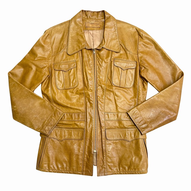 70年代ヤマコ製?フェイザー&イコライザーJUNK品 OSHWAHKON CRAFT LEATHER JACKET 70S 「キャメル、サイズ46」｜SAFARI