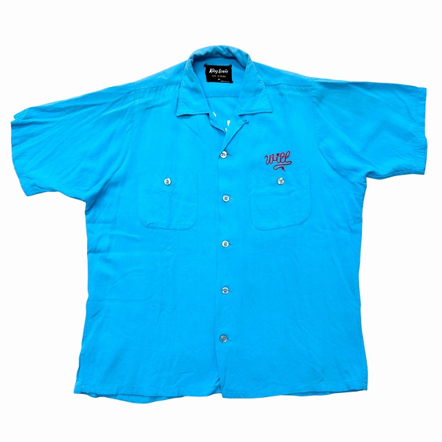 『ヴィンテージ』King Louie 60s Lサイズ 青 KING LOUIE RAYON BOWLING SHIRT 60S 「サックスブルー、サイズM