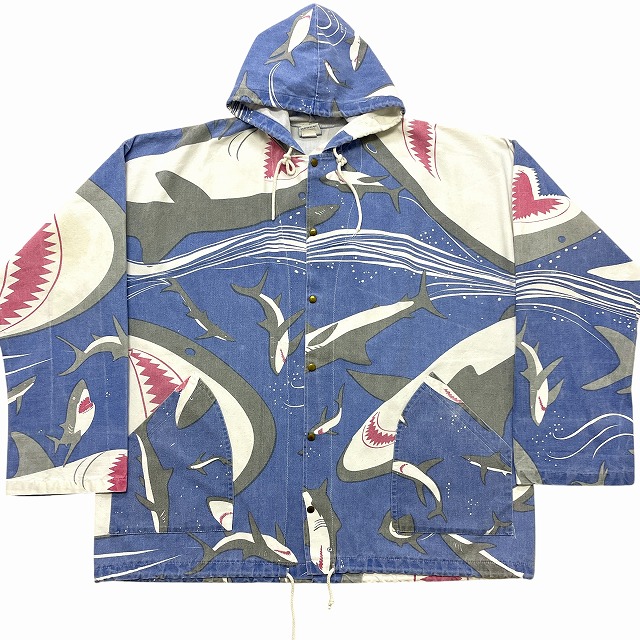 MICHIGAN RAG COTTON/POLY SNAP PARKA 90S 「USA製、サメ総柄、サイズL