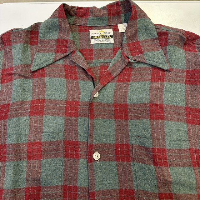 70s GRANELLA vintage rayon shrit からし GRANELLA RAYON CHECK SHIRT 70S 「グリーン×レッド、SIZE M」｜SAFARI
