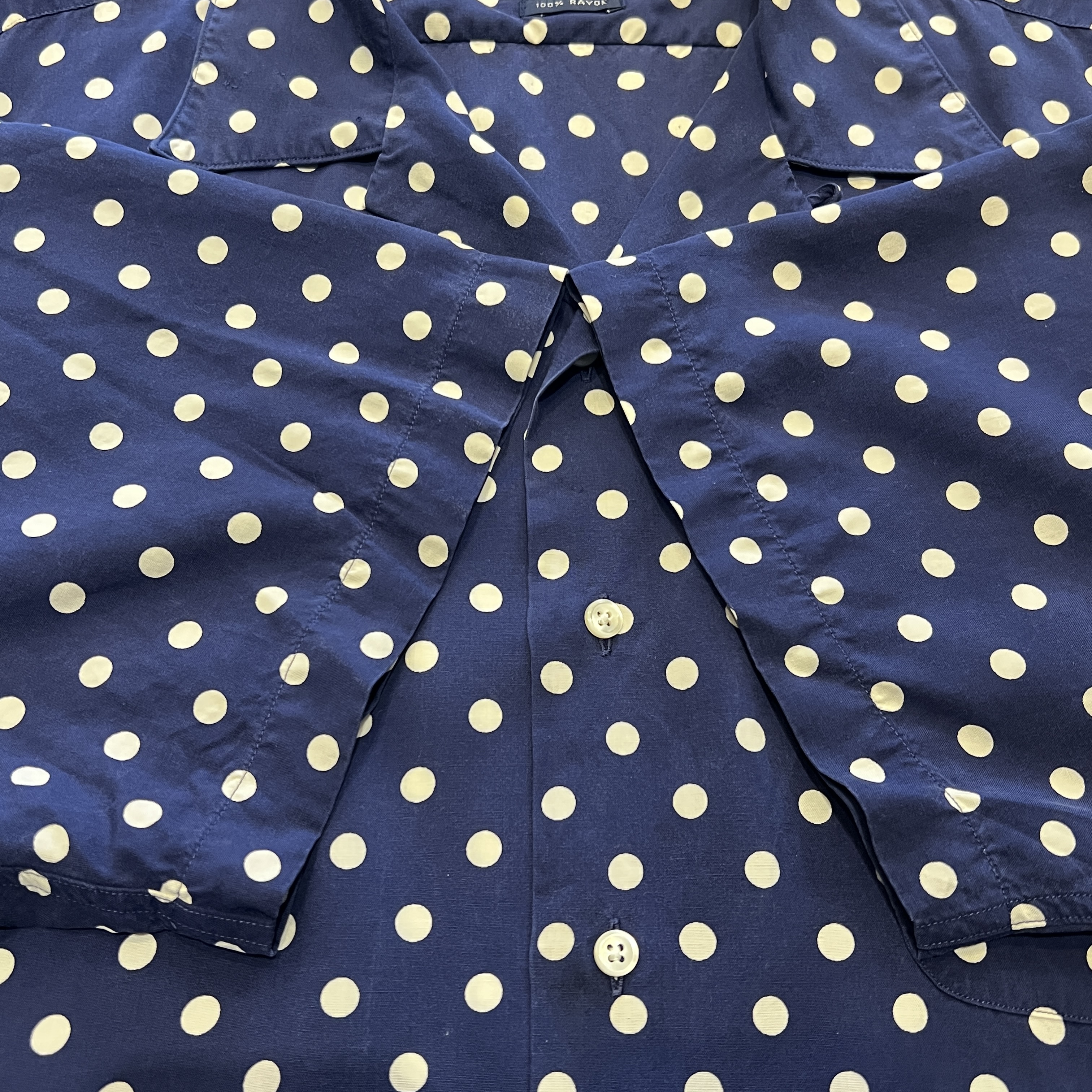 RALPH LAUREN RAYON DOT S/S SHIRT NAVY 1990'S OLD｜SAFARI