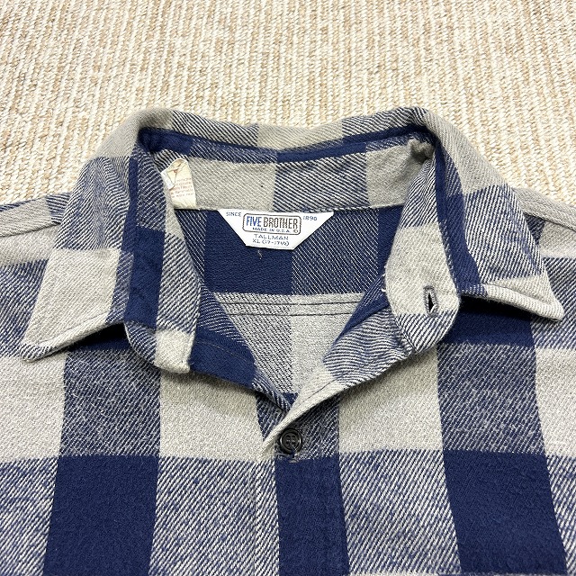 FIVE BROTHER FLANNEL CHECK SHIRT 80S 「グレー×ネイビー、サイズXL