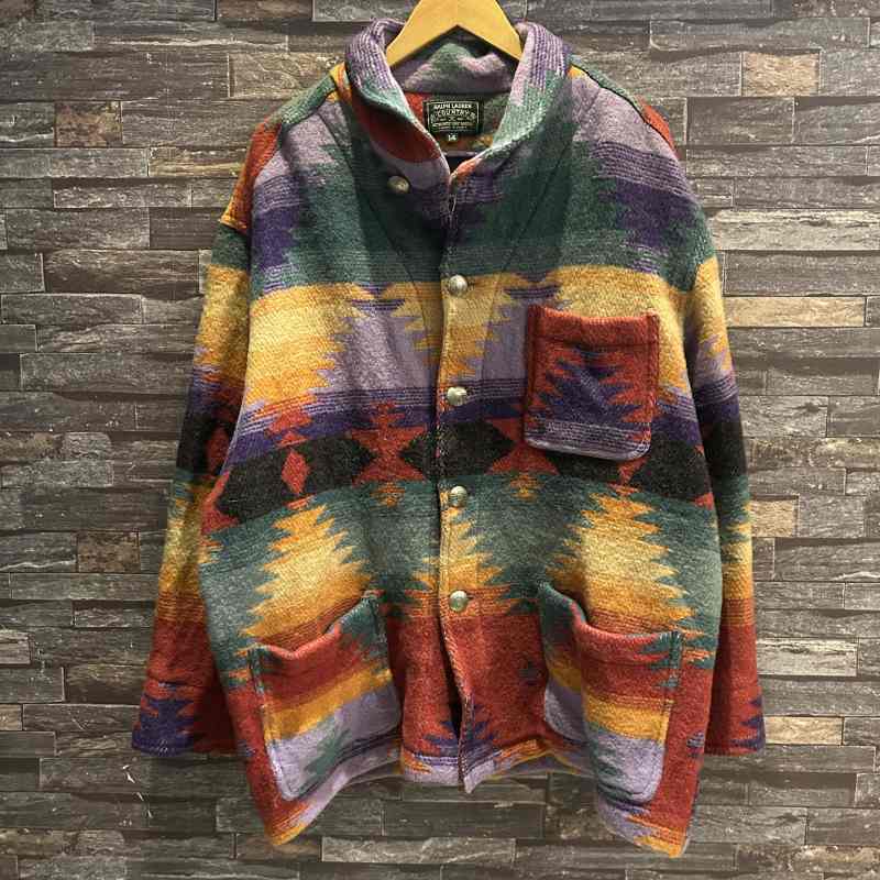 【USA製】RALPH LAUREN nativeデザイン ウールジャケット RALPH LAUREN COUNTRY NATIVE WOOL COVERALL 1990'S OLD USA製