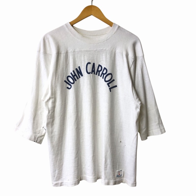 60s 染み込みフットボールシャツ ヴィンテージ エルボーパッチ CHAMPION FOOTBALL TEE 70S 「JOHN CARROLL、染み込み、エルボー