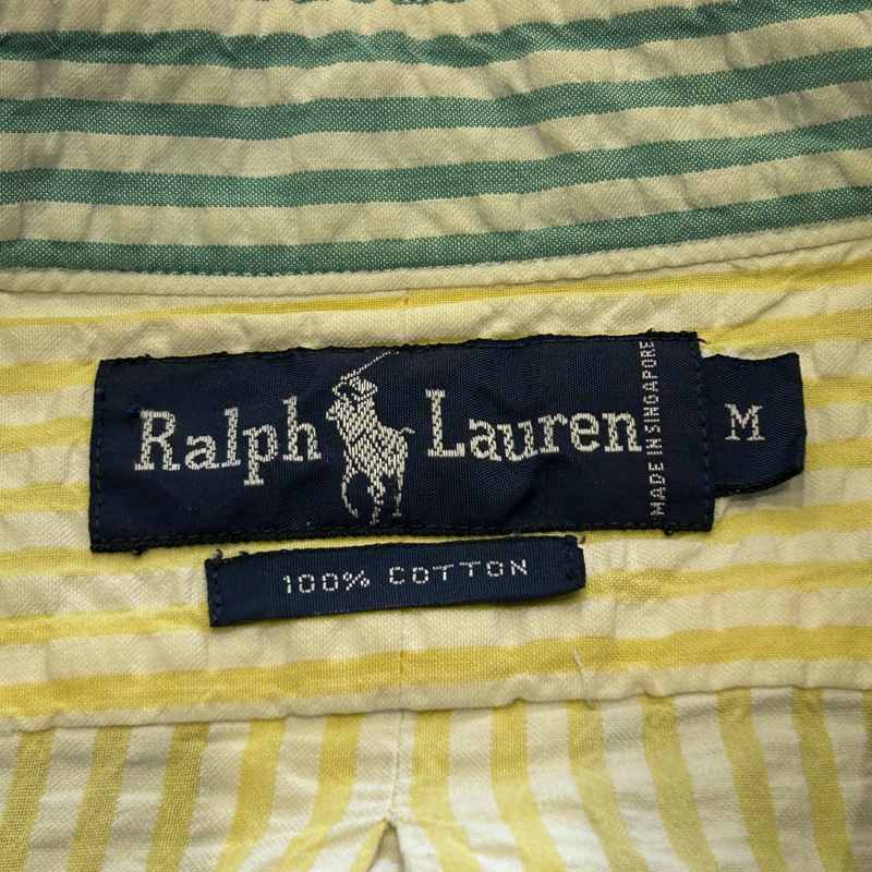 80’s レトロ デッドストック SANRIO サファリたあ坊 刺繡 シャツ RALPH LAUREN B.D SEERSUCKER CRAZY STRIPE SHIRT 1990'S OLD