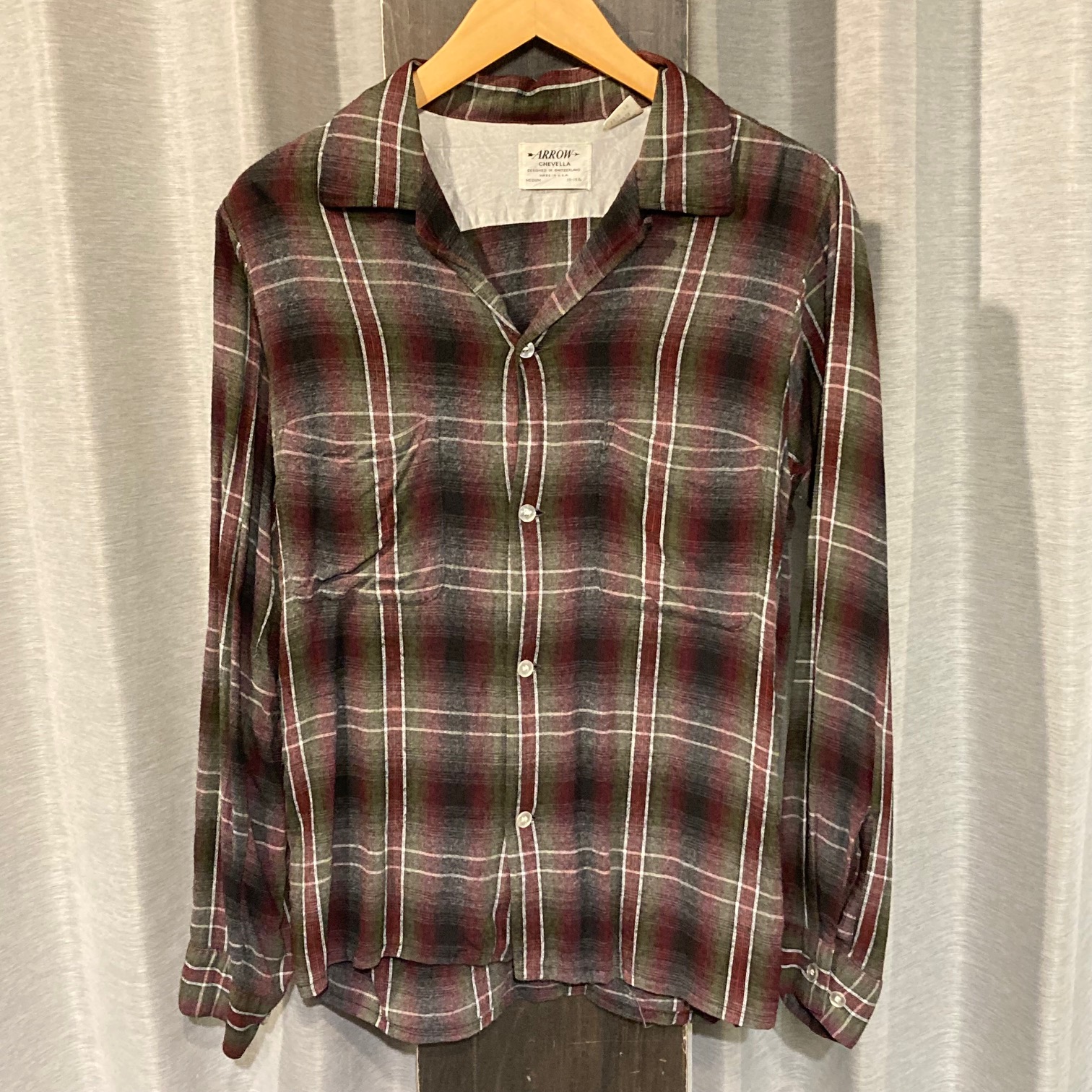 ARROW RAYON SHIRT 60S 「エンジx黒x白x緑x、オンブレチェック、Ｍ