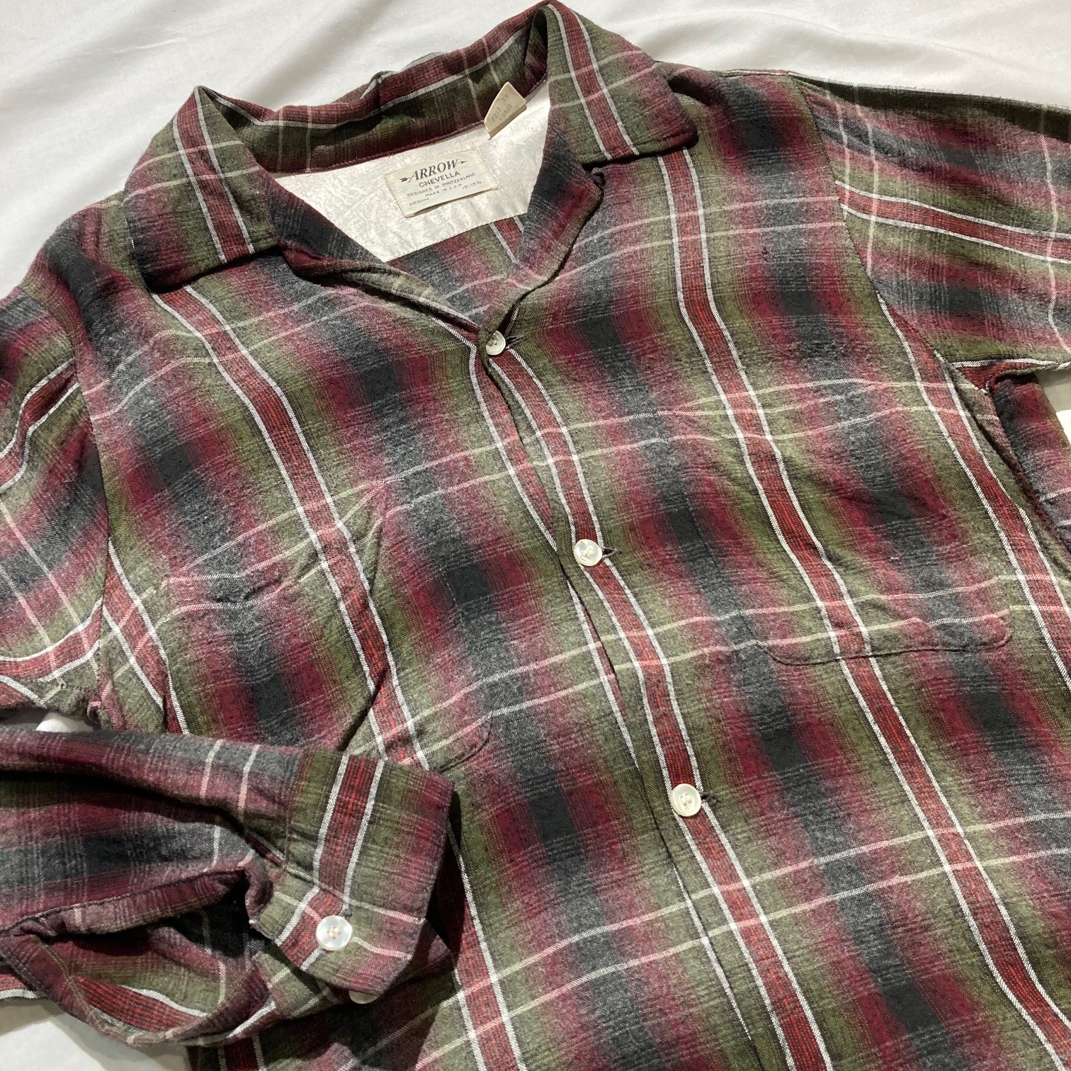 ARROW RAYON SHIRT 60S 「エンジx黒x白x緑x、オンブレチェック、Ｍ