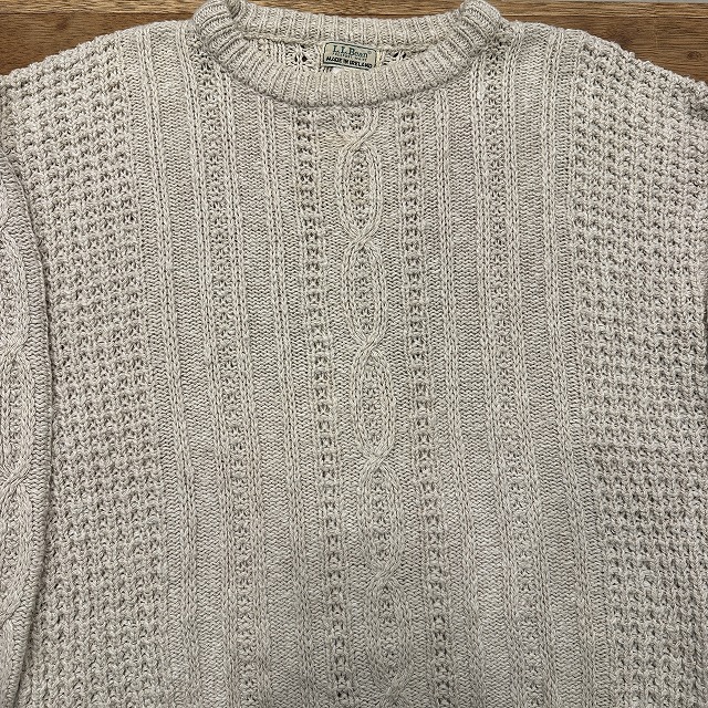 80S LL BEAN COTTON/LINEN SWEATER 「SIZE L、WHITE」｜SAFARI