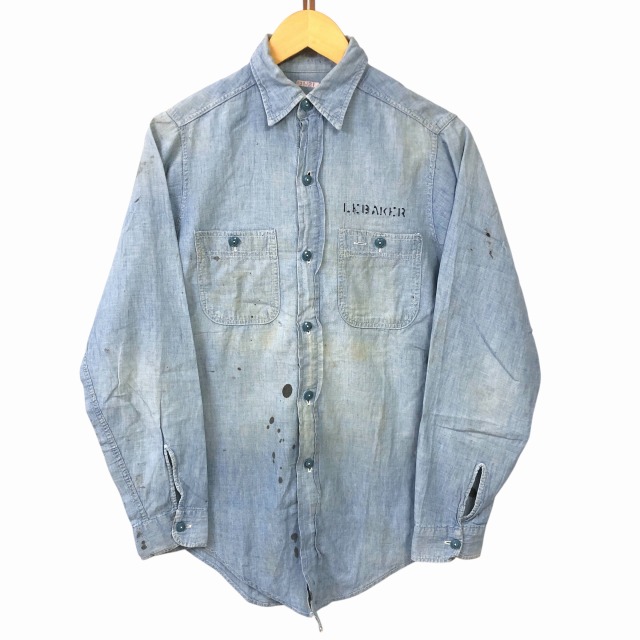 40s us NAVY chambary shirt ステンシル入り US Navy USN 1940s Vintage Military Chambray Shirt Paint