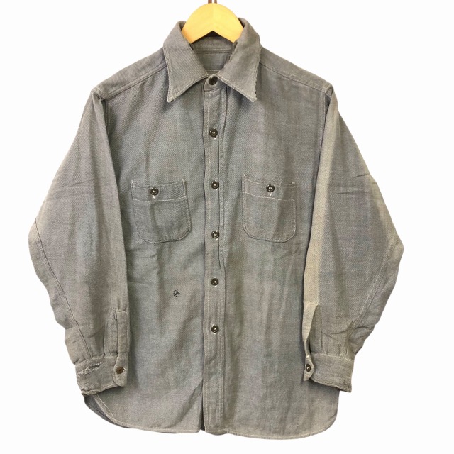 1950'S VINTAGE COTTON WORK SHIRT 「グレー、マチ付き、リペア