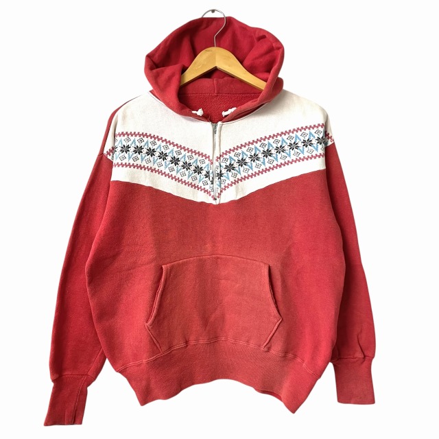 3月21日まで!価格交渉可能!1940年代〜1950年代 総柄 ジャンパー 1950'S VINTAGE H/Z SWEAT PARKA 「雪柄、レッド」|SAFARI