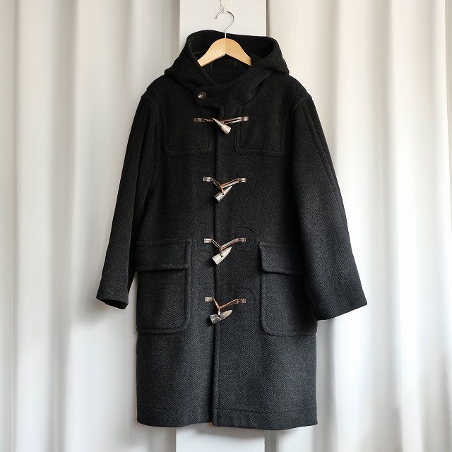 希少moorbrook生地 ヘリンボーンダッフルコート ウール100% ブラック MOORBROOK FABRIC WOOL DUFFLE COAT|SAFARI サファリ|高円寺