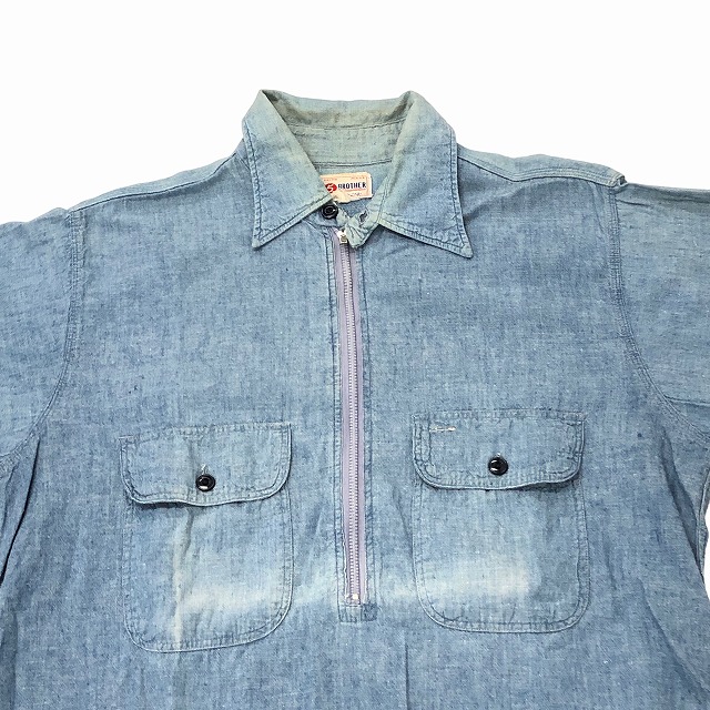 FIVE BROTHERS H/Z CHAMBRAY SHIRT 50S 「マチ付き、被せジッパーコの 