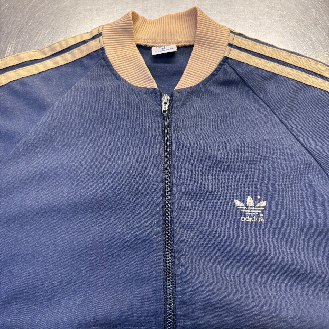 adidas パデッドジャケット M ネイビー/ベージュ adidas F/Z COTTON JACKET 90S 「ネイビー×ベージュ、サイズM