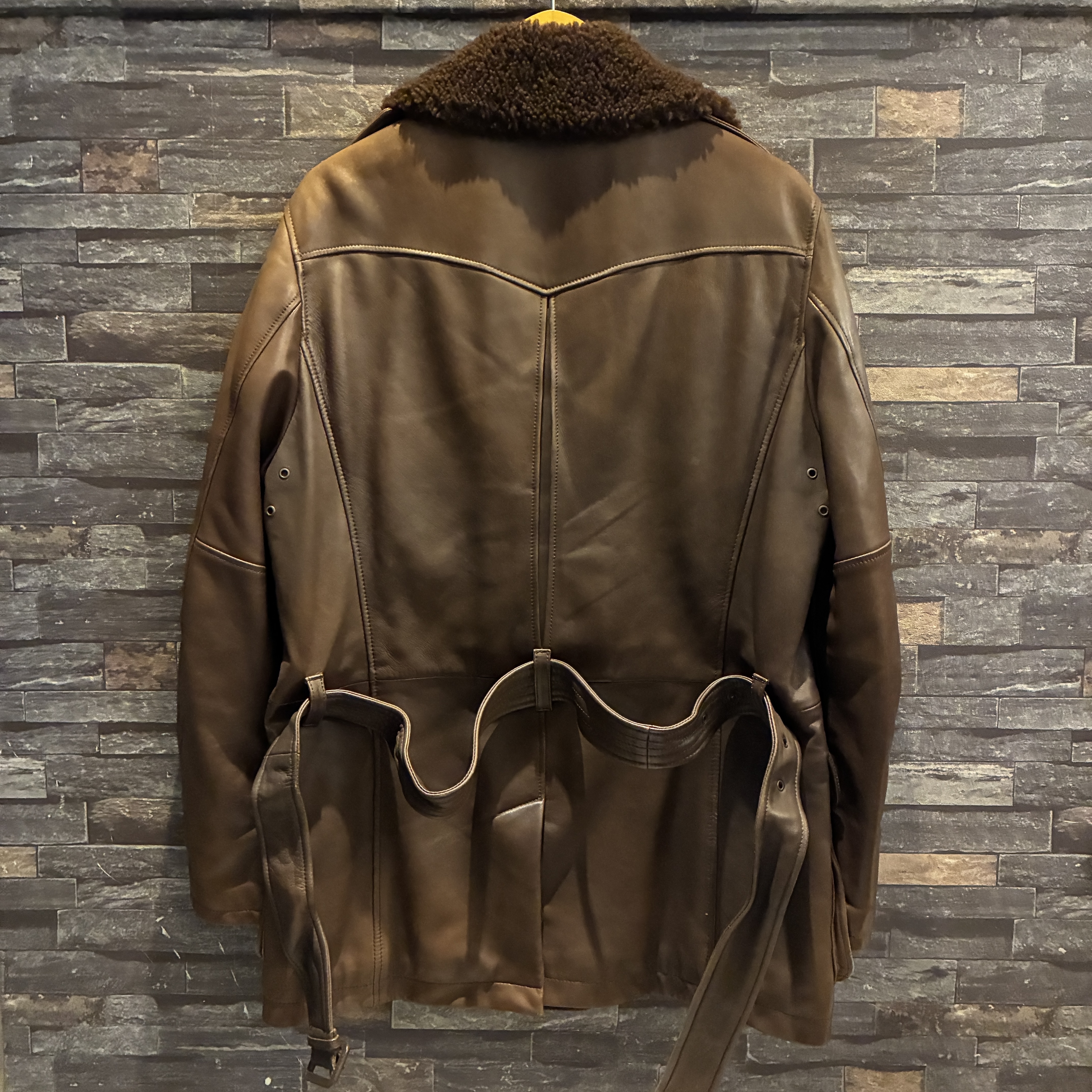 RALPH LAUREN PURPLE LABEL LAMB LEATHER DOUBLE-BREASTED SHEARING