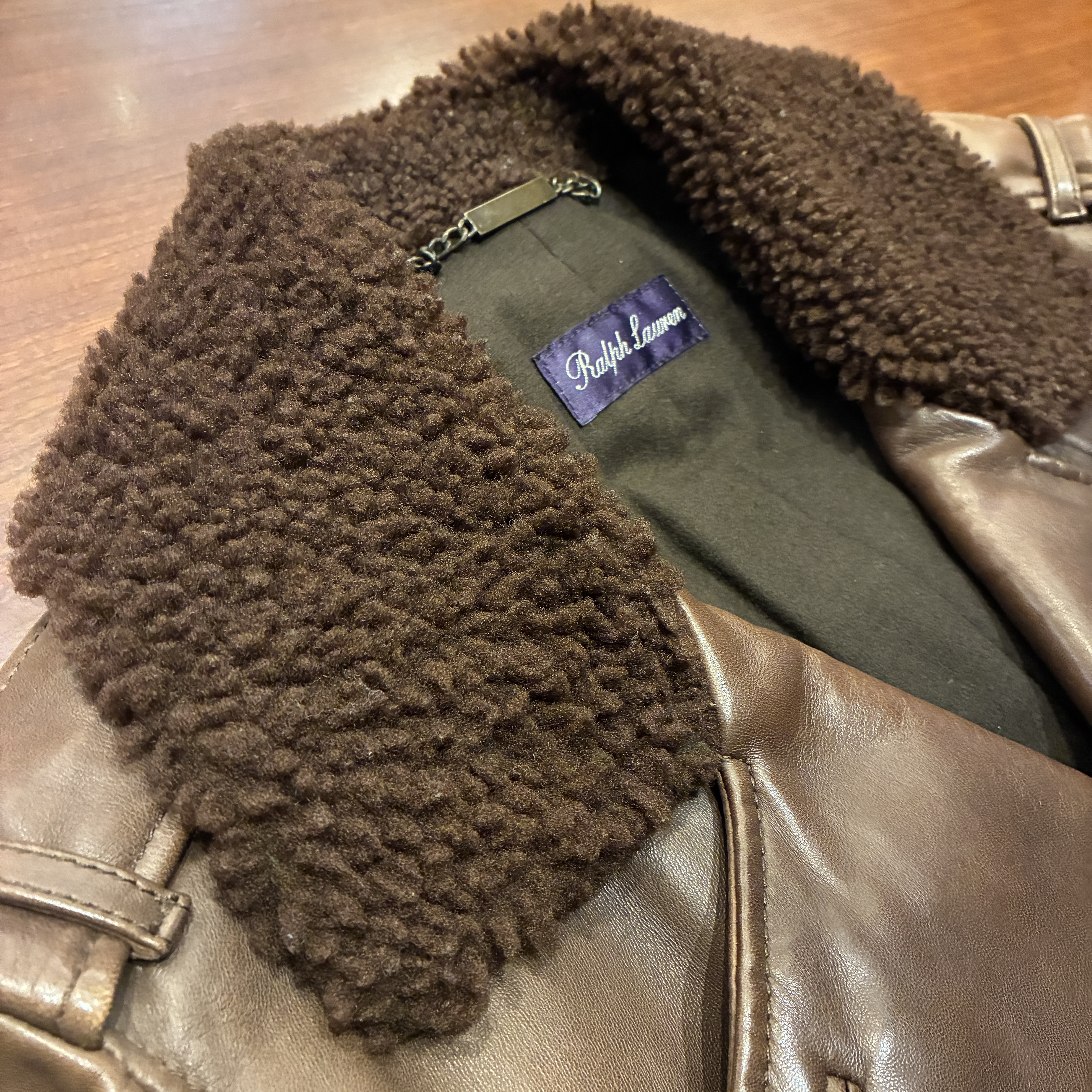 RALPH LAUREN PURPLE LABEL LAMB LEATHER DOUBLE-BREASTED SHEARING